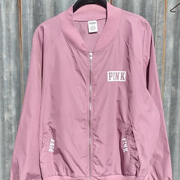 PINK Victoria Secret Full Zip Windbreaker Jacket Mauve Retro Women's Size Large - Picture 2 of 7